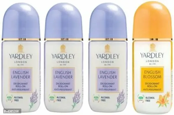 Yardley London 3 English Lavender and 1 English Blossom Deodorant Roll-on - For Men & Women(Pack of 4) Deodorant Roll-on - For Men & Women (200 ml, Pack of 4)