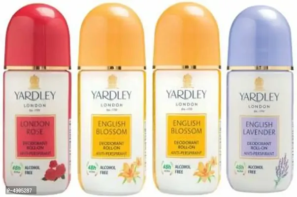 Yardley London 1 London Rose, 2 English Blossom and 1 English Lavender Deodorant Roll-on - For Men & Women(Pack of 4) Deodorant Roll-on - For Men & Women (150 ml, Pack of 3)