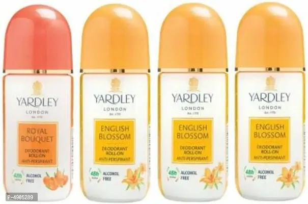 Yardley London 1 Royal Bouquet and 3 English Blossom Deodorant Roll-on - For Men & Women(Pack of 4) Deodorant Roll-on - For Men & Women (200 ml, Pack of 4)-thumb0