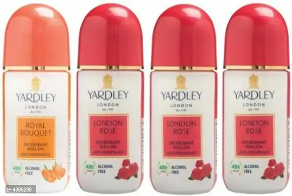 Yardley London 1 Royal Bouquet and 3 London Rose Deodorant Roll-on - For Men & Women(Pack of 4) Deodorant Roll-on - For Men & Women (200 ml, Pack of 4)