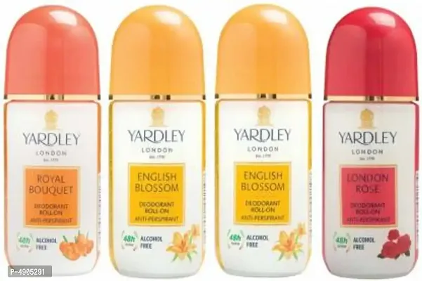 Yardley London 1 Royal Bouquet, 2 English Blossom and 1 London Rose Deodorant Roll-on - For Men & Women(Pack of 4) Deodorant Roll-on - For Men & Women (200 ml, Pack of 4)