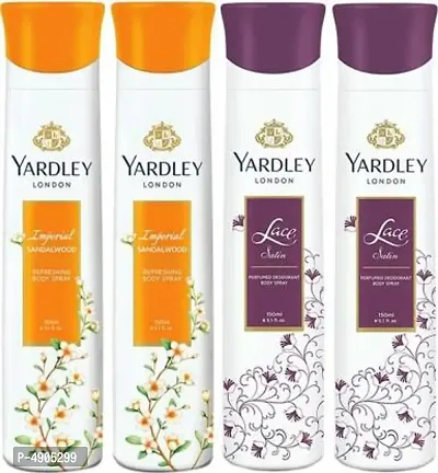 Yardley London Lace satin and Imperial sandalwood (pack of 4) Perfume Body Spray - For Women (150 ml, Pack of 4)