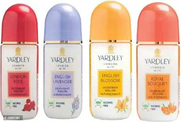 Yardley London London Rose English Lavender English Blossom and Royal Bouquet Deodorant Roll-on - For Men & Women (200 ml, Pack of 4)