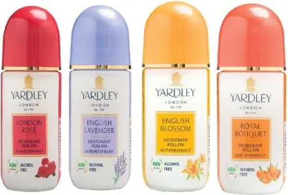 Yardley London London Rose English Lavender English Blossom and Royal Bouquet Deodorant Roll-on - For Men  Women (200 ml, Pack of 4)