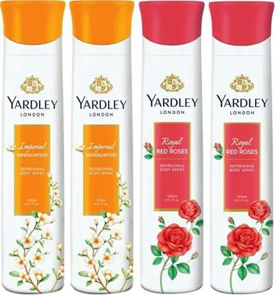 Yardley London Royal red roses and Imperial sandalwood (pack of 4) Perfume Body Spray - For Women (150 ml, Pack of 4)