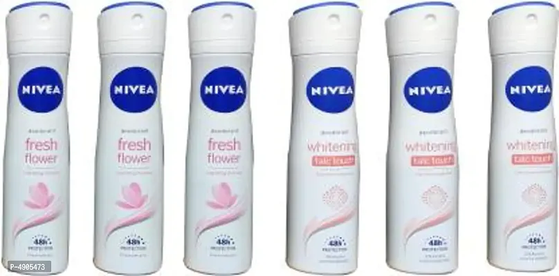 Nivea 3 FRESH FLOWER, 3 WHITENING TALC TOUCH (PACK OF 6) Deodorant Spray - For Women (900 ml, Pack of 6)-thumb0