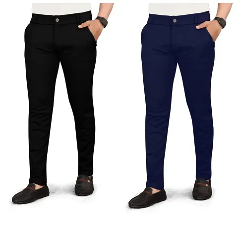 Stylish Cotton Blend Casual Trousers For Men Pack of 2