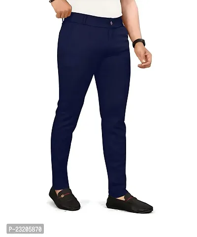 Stylish Navy Blue Cotton Trouser For Men-thumb0