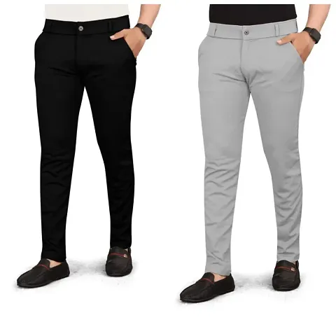 Stylish Cotton Blend Casual Trousers For Men Pack of 2