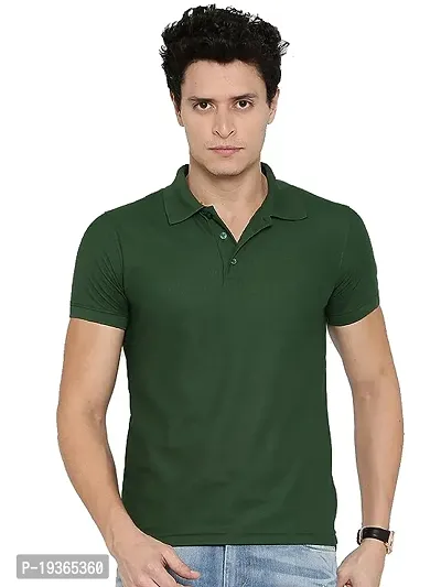 Stylish Green Cotton Solid Polos For Men-thumb0