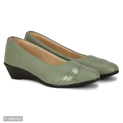 Stylish Green Synthetic Suede Self Design Pumps For Women-thumb0