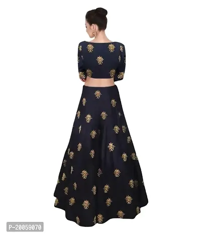 ZAQE ZONE Pure Silk Self Design Semi-Stitched Lehenga choli Set for Women -Blue (zq-rajvi-blue1)-thumb2