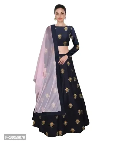 ZAQE ZONE Pure Silk Self Design Semi-Stitched Lehenga choli Set for Women -Blue (zq-rajvi-blue1)-thumb0