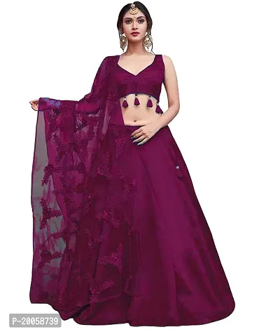 ZAQE ZONE Art Silk Self Design Semi-Stitched Lehenga choli Set for Women -Purple (zq-ribin -purple)-thumb0
