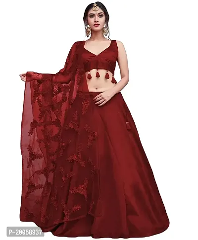 ZAQE ZONE Art Silk Self Design Semi-Stitched Lehenga choli Set for Women -Maroon (zq-ribin-maroon)