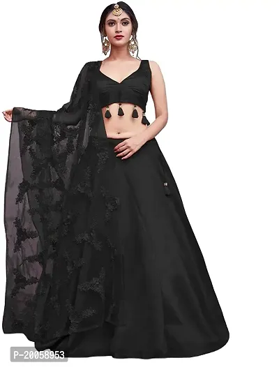 Buy ZAQE ZONE Art Silk Self Design Semi-Stitched Lehenga choli Set for Women  -Black (zq-ribin -black) Online In India At Discounted Prices