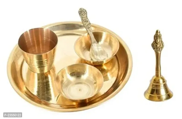 Krushnesh Creations Bartan Set Pure Brass for Kanha ji with Garud Ghanti-thumb0