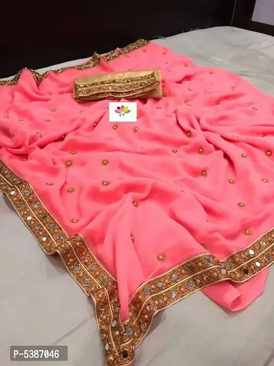 Womens Pink Chiffon Saree With Blouse Piece-thumb1