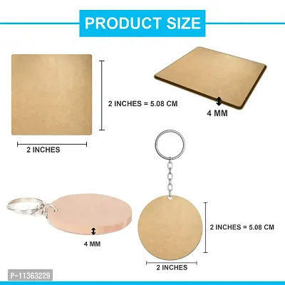 Swag Station MDF Cutouts for Art and Craft with Smooth Surface.MDF Board Suitable for Decoupage,Resin Art,Pyrography,Mandala Art,Square Key Chain with Ring,5 Pcs Round and 5 pcs Square Shape Keyring-thumb4