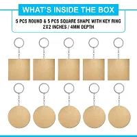 Swag Station MDF Cutouts for Art and Craft with Smooth Surface.MDF Board Suitable for Decoupage,Resin Art,Pyrography,Mandala Art,Square Key Chain with Ring,5 Pcs Round and 5 pcs Square Shape Keyring-thumb1