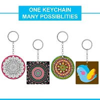 Swag Station MDF Cutouts for Art and Craft with Smooth Surface.MDF Board Suitable for Decoupage,Resin Art,Pyrography,Mandala Art,Square Key Chain with Ring,5 Pcs Round and 5 pcs Square Shape Keyring-thumb2