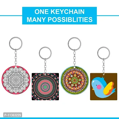 Swag Station MDF Cutouts for Art and Craft with Smooth Surface.MDF Board Suitable for Decoupage,Resin Art,Pyrography,Mandala Art,Square Key Chain with Ring,5 Pcs Round and 5 pcs Square Shape Keyring-thumb3