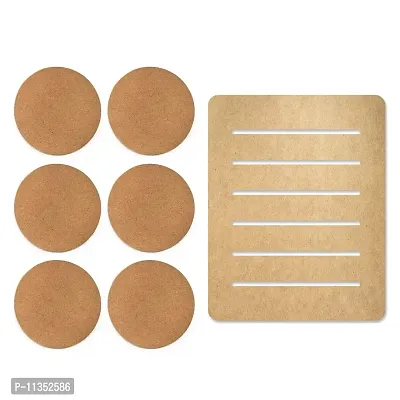 Swag Station Mdf Coasters with Stand | Cutouts for Art and Craft with Smooth Surface| MDF Board suitable for Decoupage,Resin Art,Pyrography,Mandala Art,MDF Board Painting Kit,6 Pcs Round Coasters ,1 Stand