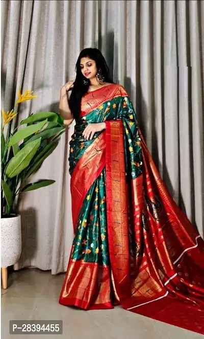 Stylish Silk Blend Green Printed Saree with Blouse piece-thumb0