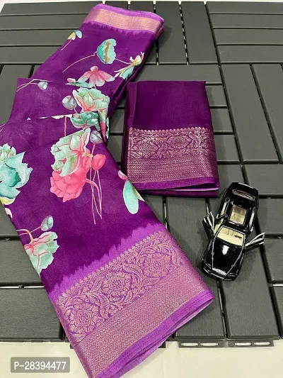 Stylish Silk Blend Purple Printed Saree with Blouse piece-thumb0