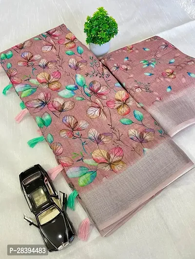 Stylish Silk Blend Pink Printed Saree with Blouse piece-thumb0