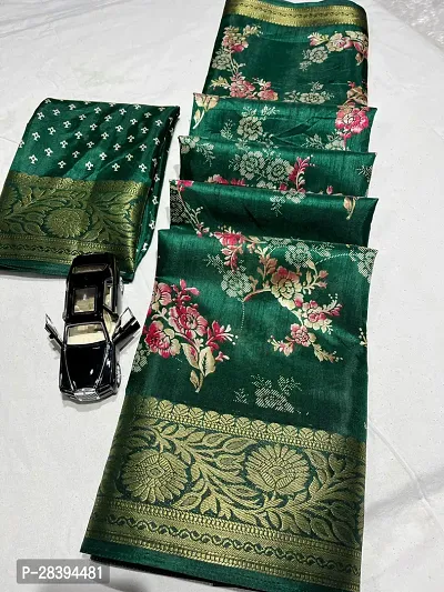 Stylish Silk Blend Green Printed Saree with Blouse piece-thumb0