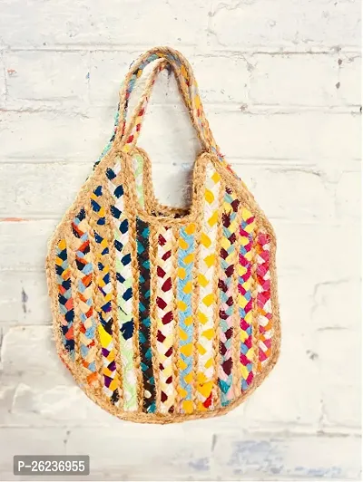 Elegant Jute Colourblocked Handbags For Women And Girls-thumb0