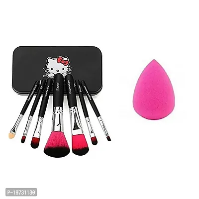 FABify Black Hello Kitty Makeup Brush with 1 Blender Makeup Set (Set of 8)