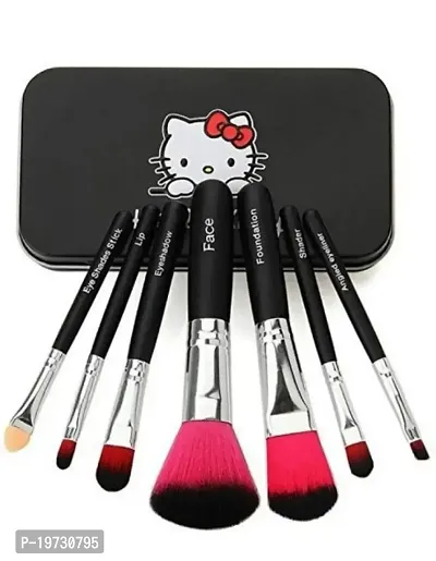 FABify Soft Bristle Makeup Mini Brush Kit With Hello Kitty Print Storage Box | Makeup Blending Brushes Set of 7 - Black-thumb0