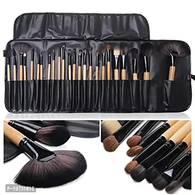 FABify 24Pcs Makeup Brush Set for Foundation, Face Powder, Blush Blending Brushes, Wooden Handle Cruelty-Free Synthetic Fiber Bristles with Leather Case (Handle May VAry)