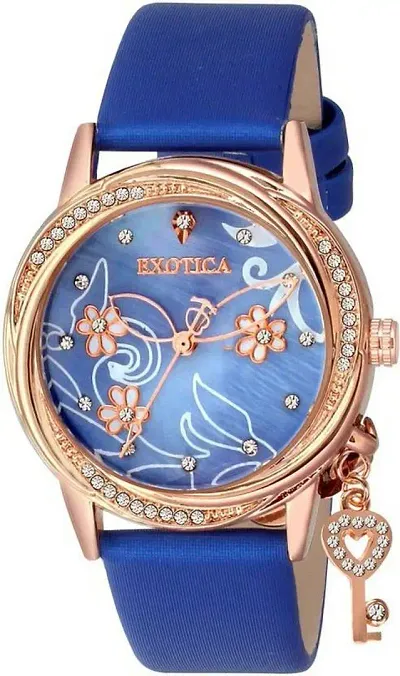 Exotica Fashions Ladies Watch with Water Resistance case with Diamond Studed on Dial and Leather Band