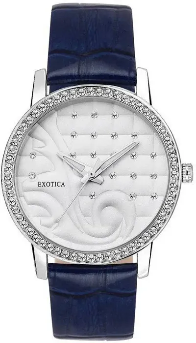 Exotica Fashions Ladies Watch with Water Resistance PNP case with Diamond Studed on Dial and Leather Band