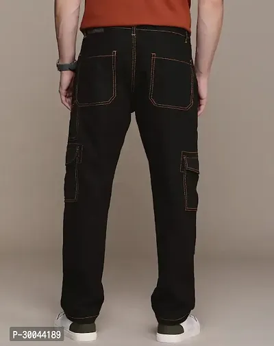 Trendy Black Denim Cargo Jeans For Men-thumb2