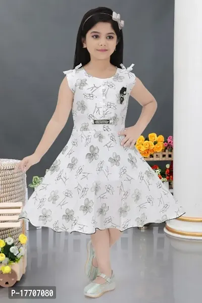 Girlrsquo;s Fancy Short Sleeve Knee Length White Color Frock.-thumb0