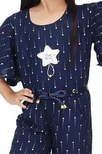 Girls Fancy Short Fashionable Sleeve Round Neck Unique Designed Calf Length Jumpsuit With Belt.-thumb3