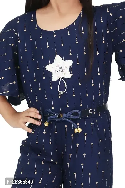 Girls Fancy Short Fashionable Sleeve Round Neck Unique Designed Calf Length Jumpsuit With Belt.-thumb4