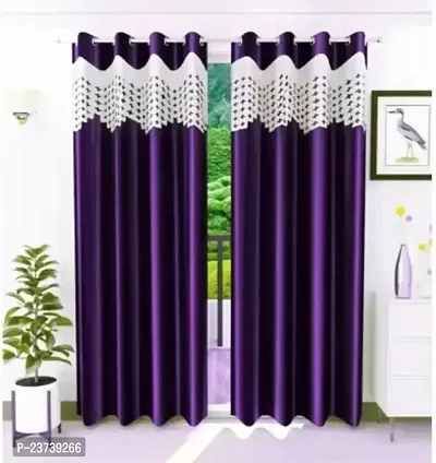 Classic 213 cm (7 ft) Polyester Room Darkening Door Curtain (Pack Of 2)  (Self Design, Purple)-thumb0