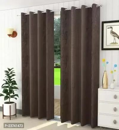 Classic 213 cm (7 ft) Polyester Room Darkening Door Curtain (Pack Of 2)  (Self Design, Brown)-thumb0