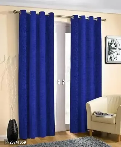 Classic 213 cm (7 ft) Polyester Room Darkening Door Curtain (Pack Of 2)  (Self Design, Blue)