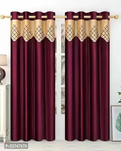 Classic 214 cm (7 ft) Polyester Room Darkening Door Curtain (Pack Of 2)  (Self Design, Wine)