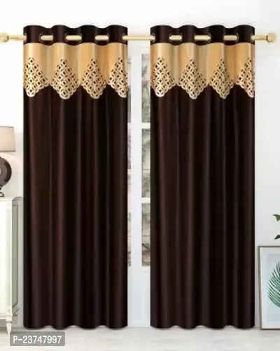 Classic 214 cm (7 ft) Polyester Room Darkening Door Curtain (Pack Of 2)  (Self Design, Brown)