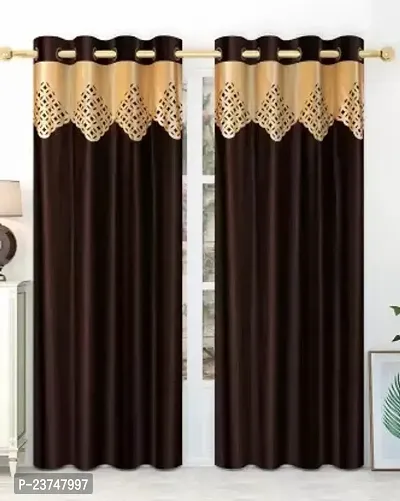 Classic 214 cm (7 ft) Polyester Room Darkening Door Curtain (Pack Of 2)  (Self Design, Brown)-thumb0