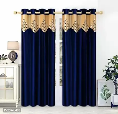 Classic  214 cm (7 ft) Polyester Room Darkening Door Curtain (Pack Of 2)  (Self Design, Navy Blue)