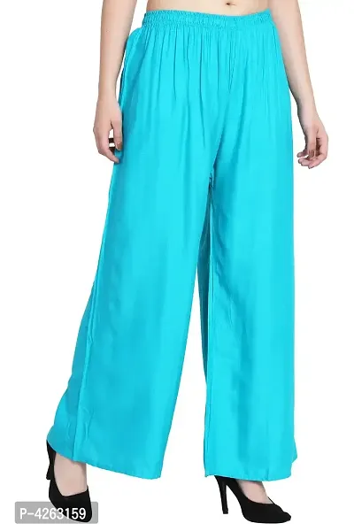 Fashionable Turquoise Rayon Solid Trouser For Women-thumb3