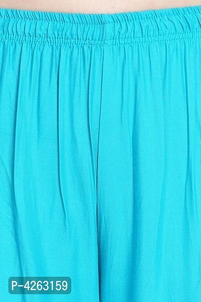 Fashionable Turquoise Rayon Solid Trouser For Women-thumb5